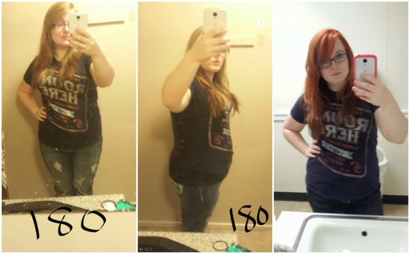 A photo of a 5'2" woman showing a weight reduction from 212 pounds to 161 pounds. A total loss of 51 pounds.