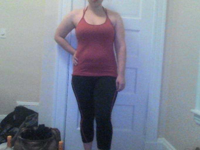 A picture of a 5'4" female showing a weight loss from 180 pounds to 164 pounds. A respectable loss of 16 pounds.