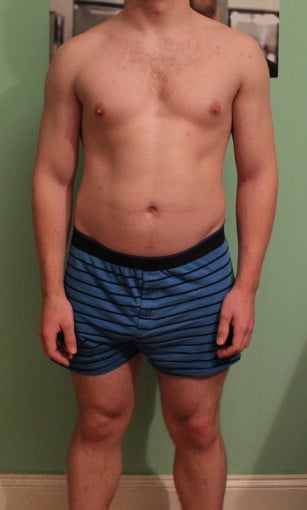 A progress pic of a 5'6" man showing a snapshot of 158 pounds at a height of 5'6