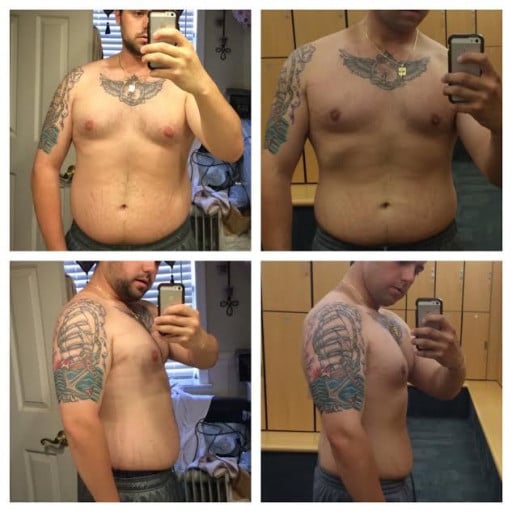 A before and after photo of a 5'10" male showing a weight cut from 236 pounds to 199 pounds. A total loss of 37 pounds.