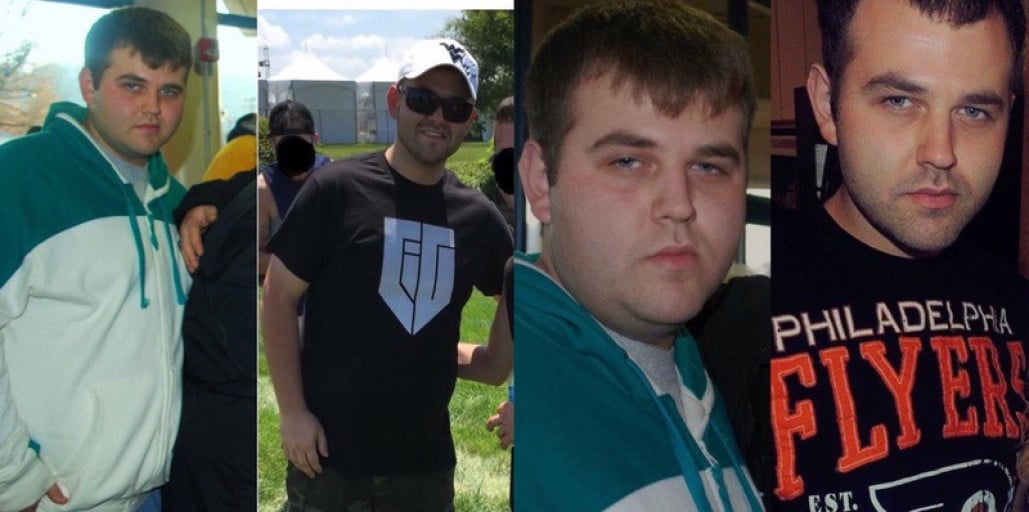 A picture of a 6'0" male showing a weight loss from 260 pounds to 190 pounds. A net loss of 70 pounds.
