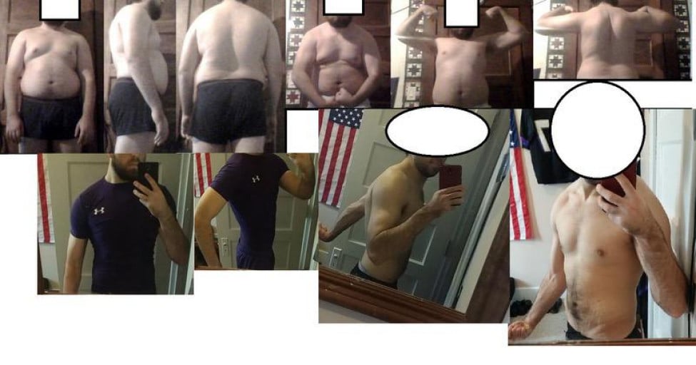 A progress pic of a 6'1" man showing a fat loss from 280 pounds to 169 pounds. A net loss of 111 pounds.