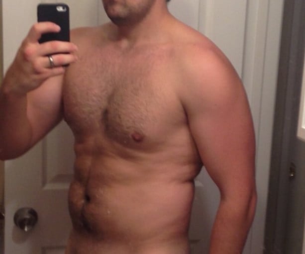 A picture of a 5'11" male showing a weight reduction from 202 pounds to 181 pounds. A total loss of 21 pounds.