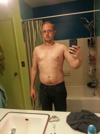A photo of a 6'0" man showing a weight loss from 180 pounds to 149 pounds. A total loss of 31 pounds.