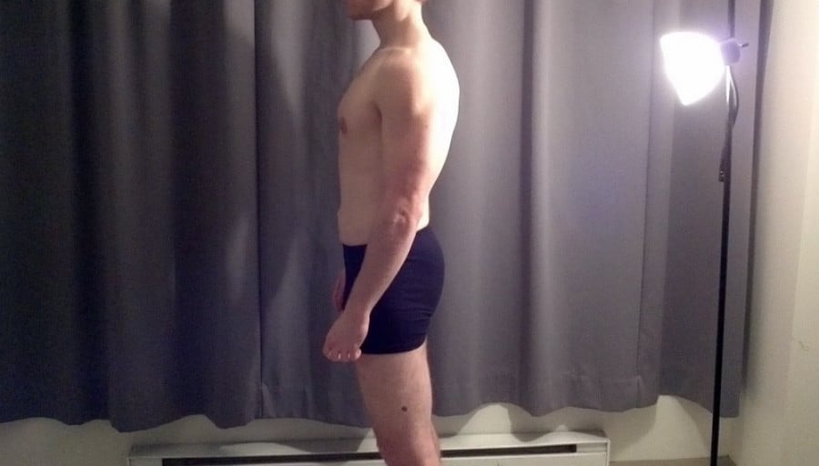 A progress pic of a 5'7" man showing a snapshot of 155 pounds at a height of 5'7