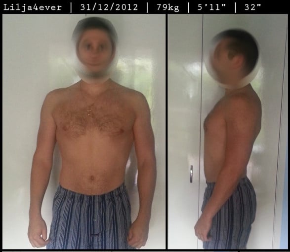 A before and after photo of a 5'11" male showing a weight cut from 173 pounds to 158 pounds. A respectable loss of 15 pounds.