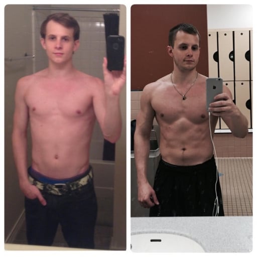5'8 Male 39 lbs Muscle Gain Before and After 118 lbs to 157 lbs