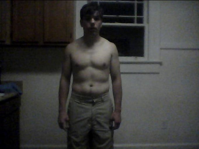 A before and after photo of a 5'8" male showing a snapshot of 170 pounds at a height of 5'8