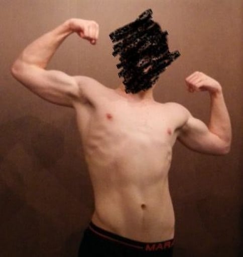 A photo of a 6'5" man showing a muscle gain from 177 pounds to 191 pounds. A respectable gain of 14 pounds.