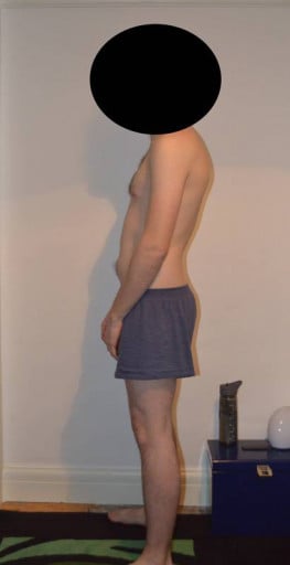 A before and after photo of a 5'10" male showing a snapshot of 159 pounds at a height of 5'10