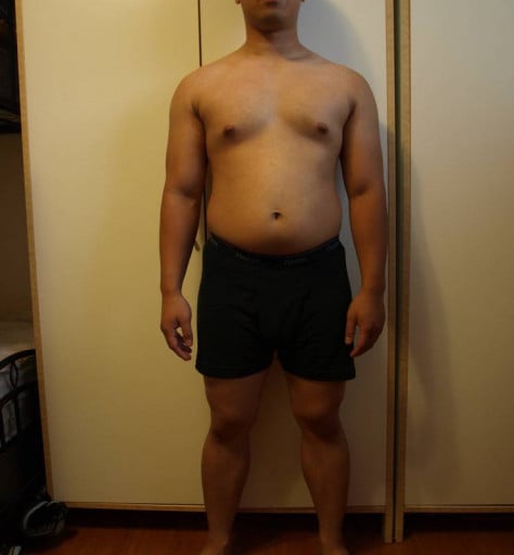 A progress pic of a 5'4" man showing a snapshot of 155 pounds at a height of 5'4