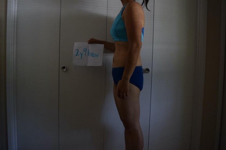 A photo of a 5'8" woman showing a snapshot of 158 pounds at a height of 5'8