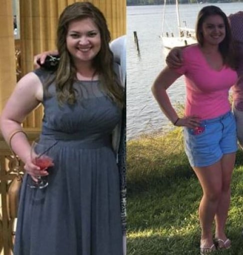 A picture of a 5'4" female showing a weight loss from 155 pounds to 135 pounds. A respectable loss of 20 pounds.
