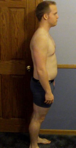 A before and after photo of a 5'7" male showing a snapshot of 175 pounds at a height of 5'7