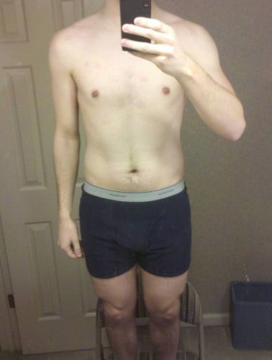 A progress pic of a 5'8" man showing a snapshot of 145 pounds at a height of 5'8