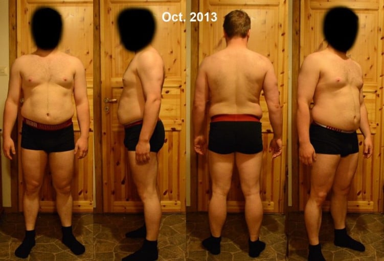 A picture of a 5'4" male showing a weight reduction from 214 pounds to 176 pounds. A respectable loss of 38 pounds.