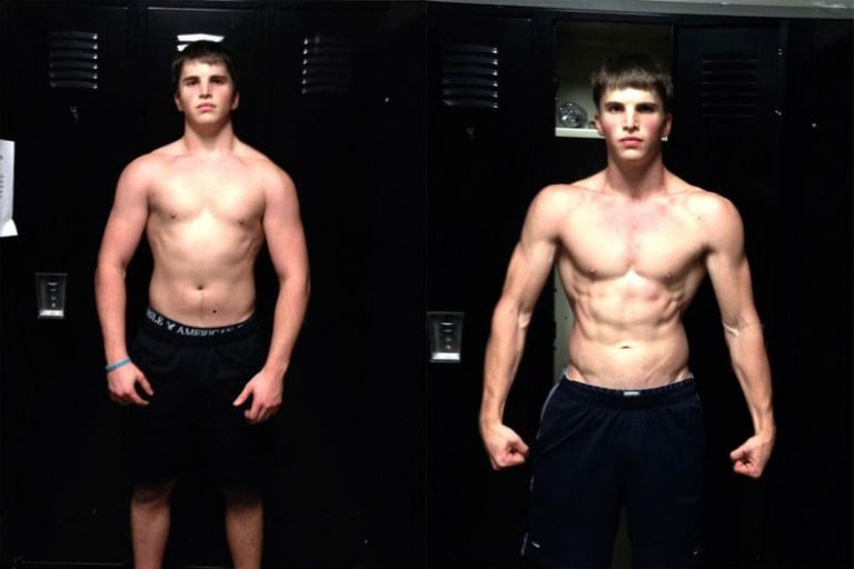 A progress pic of a 5'0" man showing a fat loss from 185 pounds to 155 pounds. A respectable loss of 30 pounds.