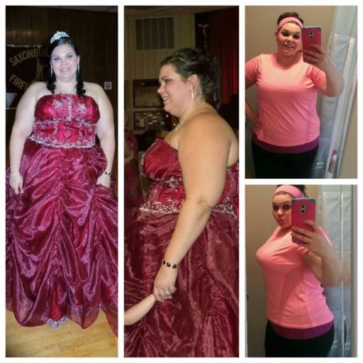 A picture of a 5'8" female showing a weight loss from 287 pounds to 250 pounds. A total loss of 37 pounds.