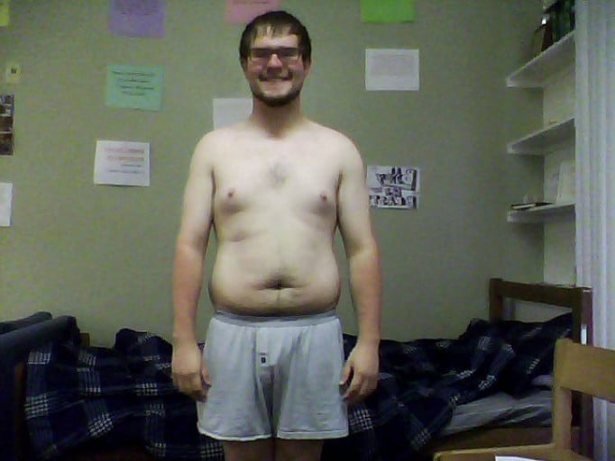 A before and after photo of a 5'7" male showing a fat loss from 230 pounds to 188 pounds. A respectable loss of 42 pounds.