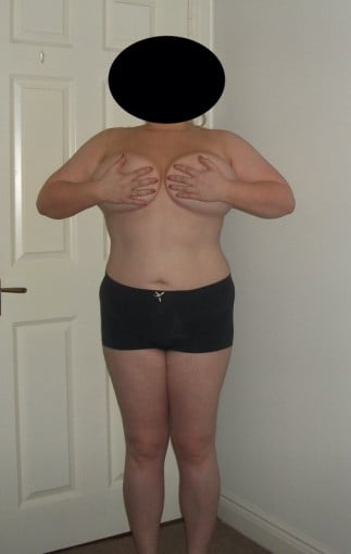 A photo of a 5'5" woman showing a weight reduction from 200 pounds to 185 pounds. A total loss of 15 pounds.