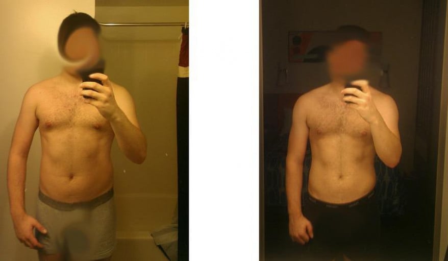 A before and after photo of a 6'0" male showing a weight reduction from 200 pounds to 190 pounds. A total loss of 10 pounds.