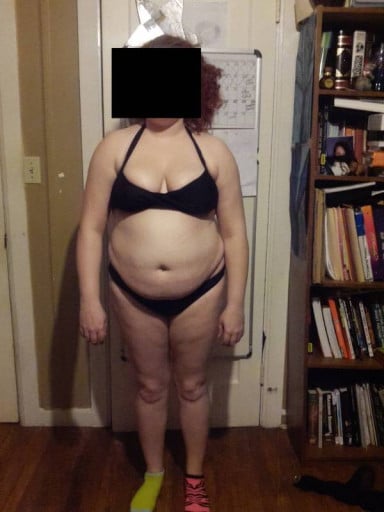 A photo of a 5'6" woman showing a snapshot of 210 pounds at a height of 5'6