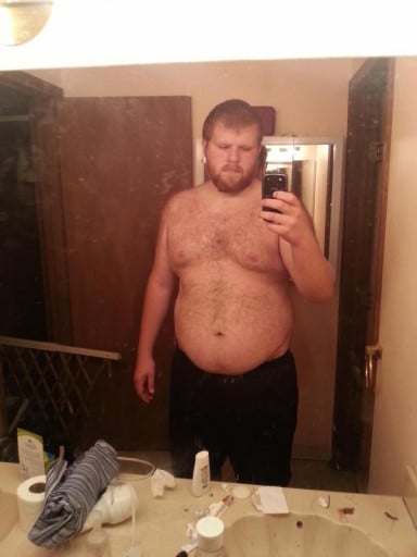 A progress pic of a 6'5" man showing a weight loss from 355 pounds to 330 pounds. A respectable loss of 25 pounds.