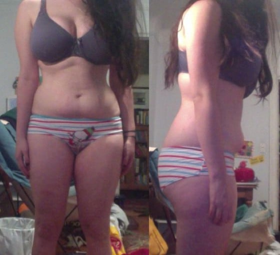 A photo of a 5'6" woman showing a weight loss from 166 pounds to 149 pounds. A net loss of 17 pounds.
