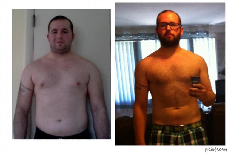 A picture of a 5'10" male showing a weight loss from 222 pounds to 178 pounds. A total loss of 44 pounds.