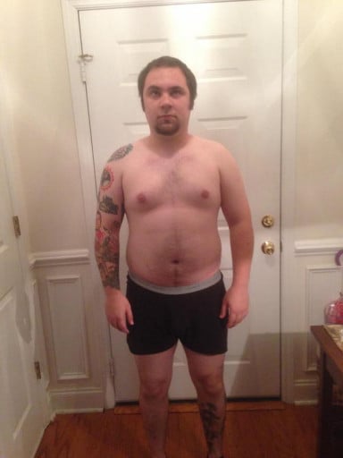 A picture of a 5'10" male showing a fat loss from 209 pounds to 191 pounds. A net loss of 18 pounds.