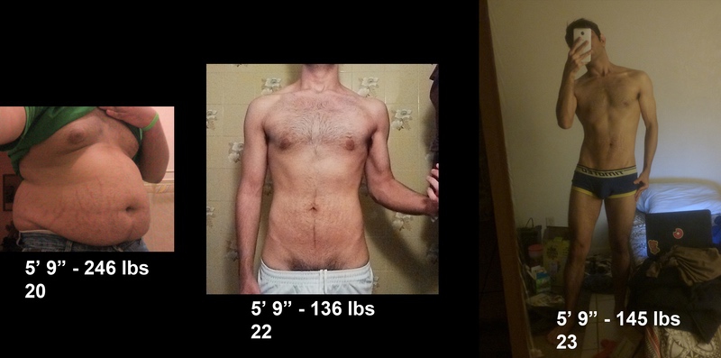 Before and After 110 lbs Fat Loss 5'9 Male 246 lbs to 136 lbs