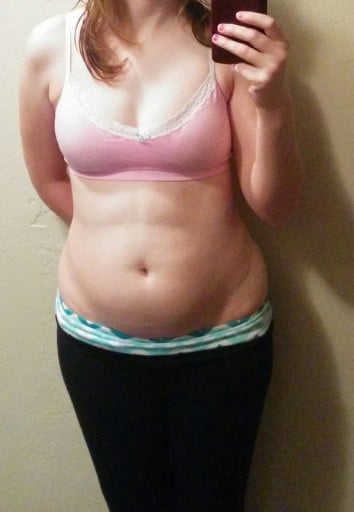 A photo of a 5'1" woman showing a weight reduction from 138 pounds to 123 pounds. A net loss of 15 pounds.