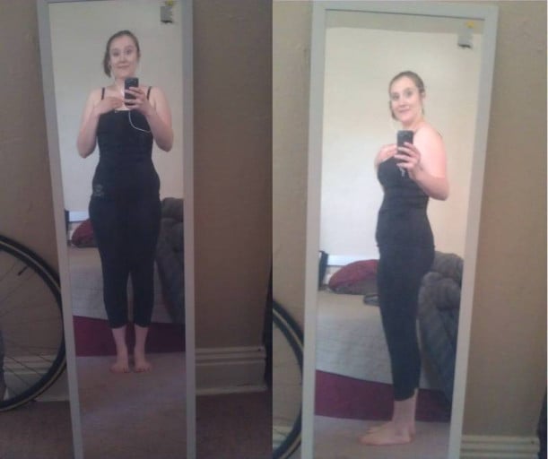 A picture of a 5'4" female showing a weight loss from 202 pounds to 139 pounds. A net loss of 63 pounds.