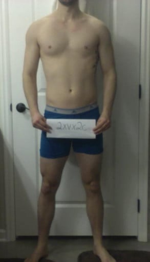 A picture of a 6'0" male showing a snapshot of 157 pounds at a height of 6'0