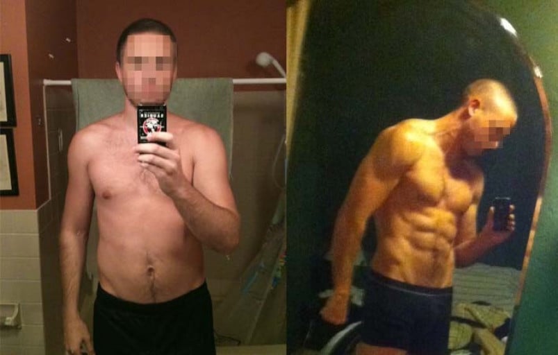 A before and after photo of a 6'3" male showing a muscle gain from 185 pounds to 195 pounds. A respectable gain of 10 pounds.