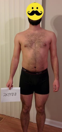 A before and after photo of a 5'5" male showing a snapshot of 147 pounds at a height of 5'5
