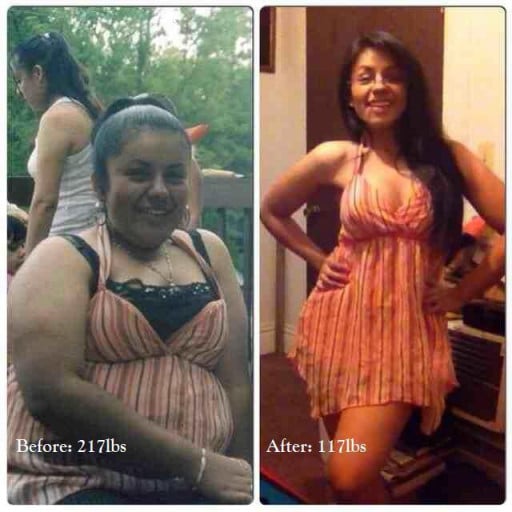 5 foot Female 100 lbs Weight Loss Before and After 217 lbs to 117 lbs