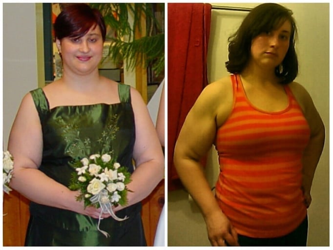 A picture of a 5'2" female showing a weight bulk from 155 pounds to 160 pounds. A net gain of 5 pounds.