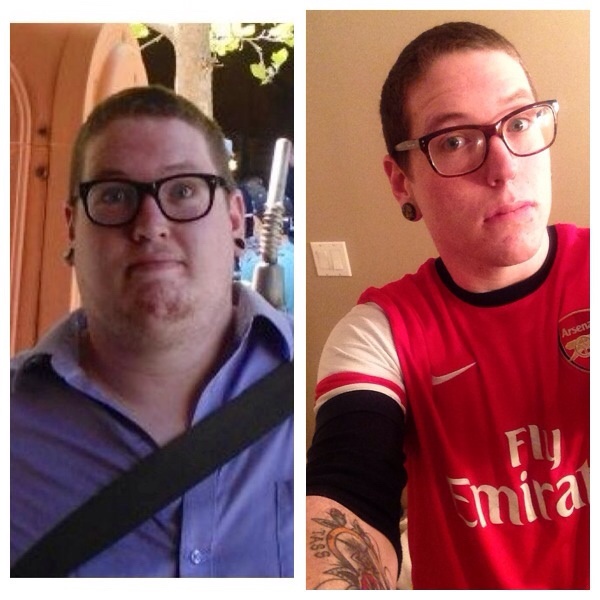 Before and After 90 lbs Fat Loss 6 feet 6 Male 320 lbs to 230 lbs