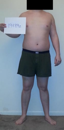 A before and after photo of a 6'1" male showing a snapshot of 245 pounds at a height of 6'1