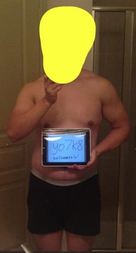 A before and after photo of a 6'0" male showing a snapshot of 210 pounds at a height of 6'0