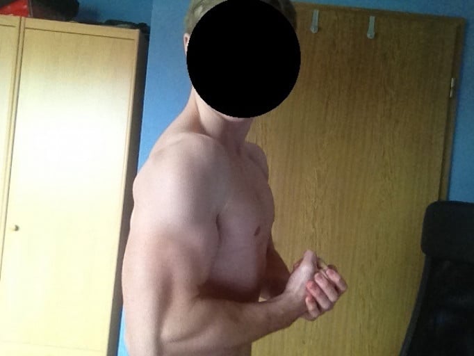 A picture of a 5'6" male showing a weight bulk from 117 pounds to 132 pounds. A net gain of 15 pounds.