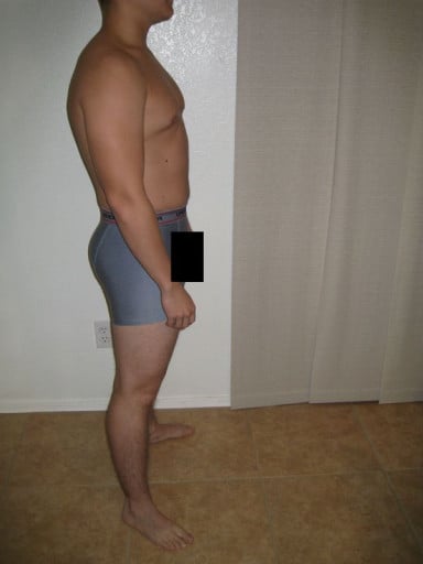 A progress pic of a 5'6" man showing a snapshot of 165 pounds at a height of 5'6