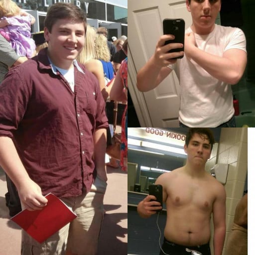 A before and after photo of a 5'10" male showing a weight reduction from 225 pounds to 191 pounds. A respectable loss of 34 pounds.