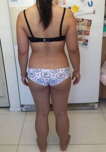 A photo of a 4'11" woman showing a snapshot of 117 pounds at a height of 4'11