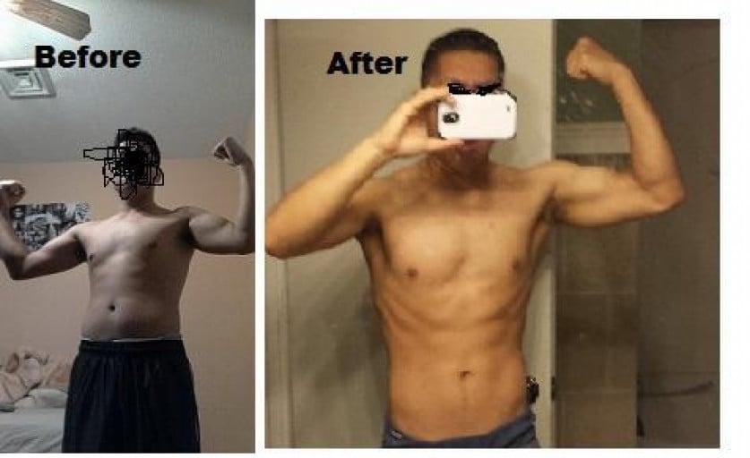 A progress pic of a 5'8" man showing a fat loss from 178 pounds to 160 pounds. A respectable loss of 18 pounds.