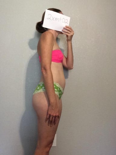 A picture of a 5'3" female showing a snapshot of 120 pounds at a height of 5'3