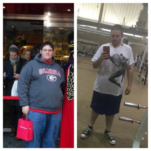 A progress pic of a 6'0" man showing a weight reduction from 400 pounds to 250 pounds. A respectable loss of 150 pounds.