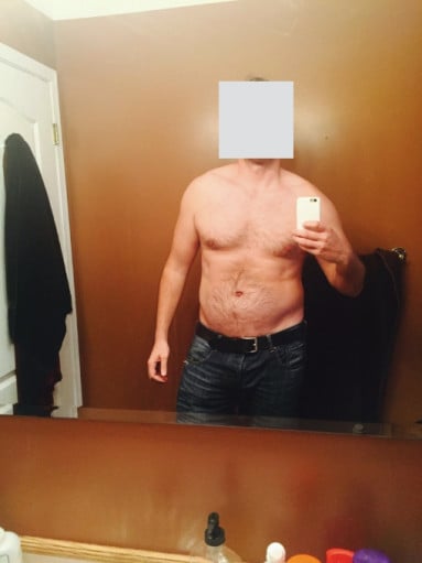 A photo of a 6'3" man showing a weight loss from 249 pounds to 232 pounds. A net loss of 17 pounds.