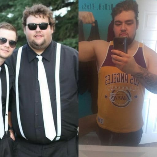 A picture of a 6'2" male showing a weight loss from 380 pounds to 290 pounds. A net loss of 90 pounds.
